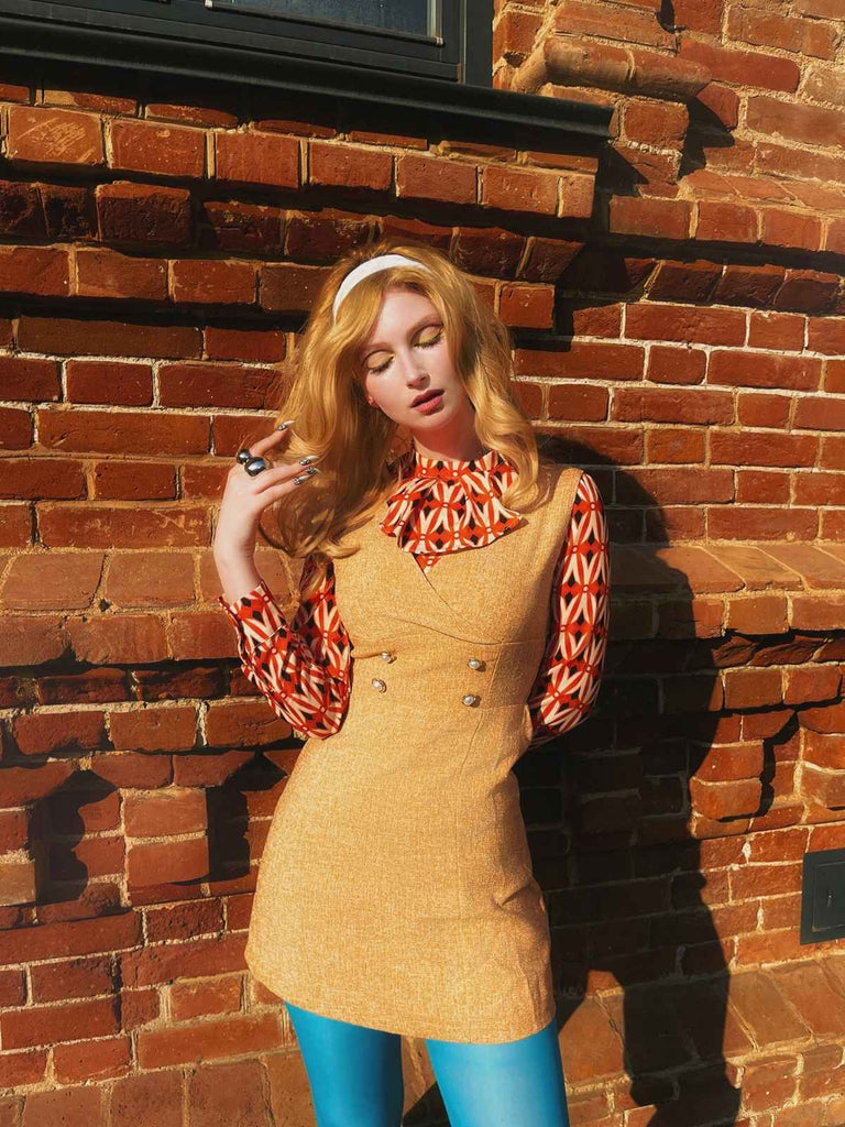 2PCS Chemisier orange des années 1960 et mini robe en tweed