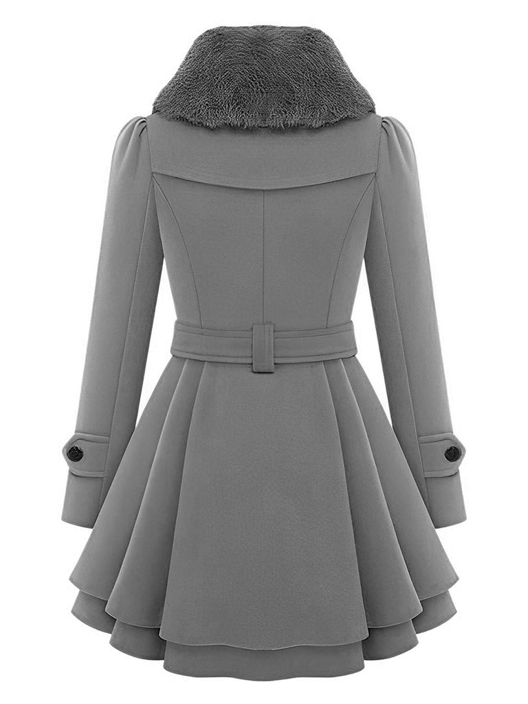 Manteau en hiver cintré à col en fourrure de Noël Chic