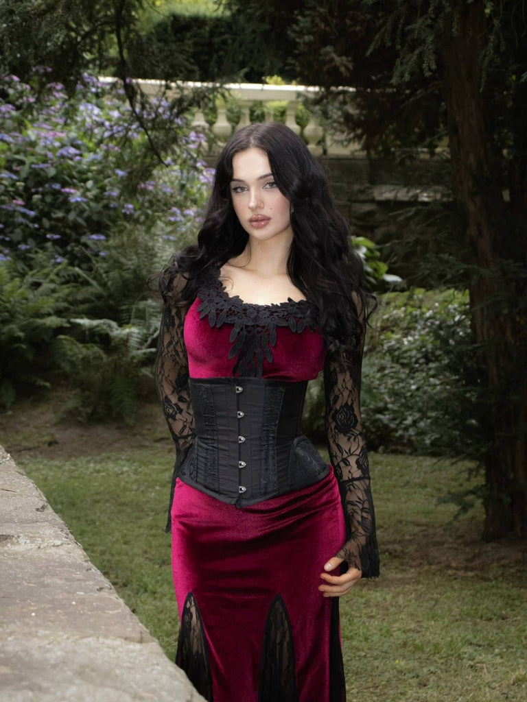 Robe queue de poisson à manches longues en dentelle des années 1930