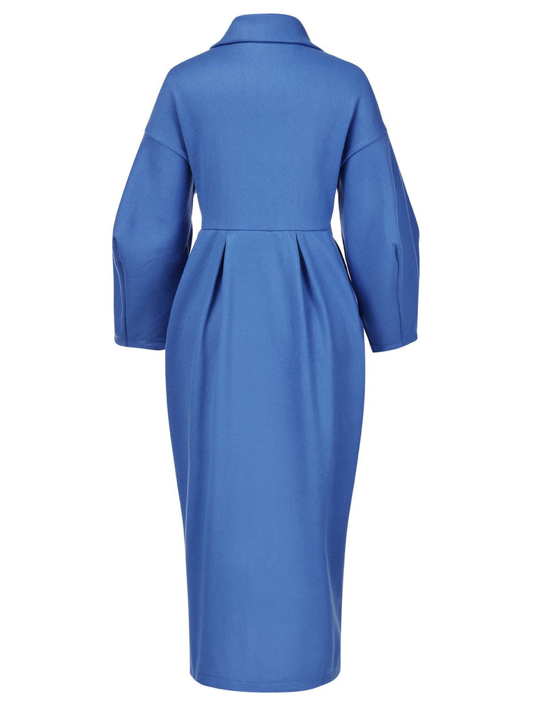 Manteau à revers larges et manches lanternes unies des années 1960