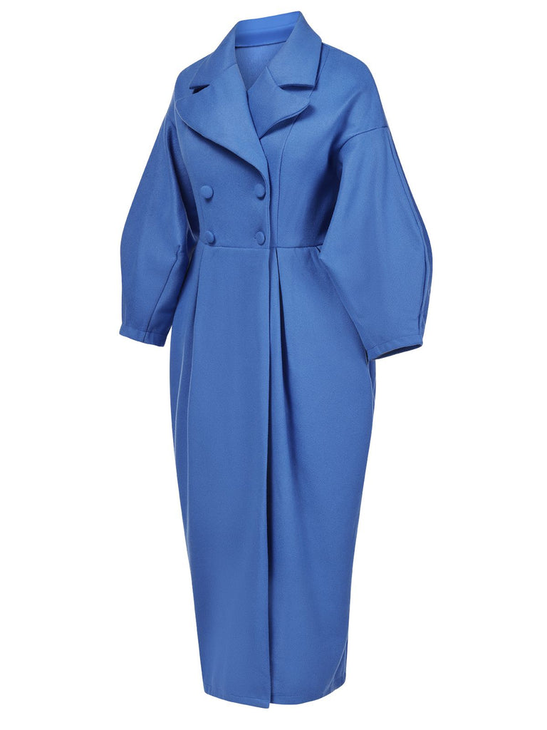 Manteau à revers larges et manches lanternes unies des années 1960