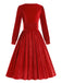 Robe en velours à col carré uni des années 1950