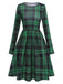 Robe verte à col ras du cou en tartan avec ceinture des années 40