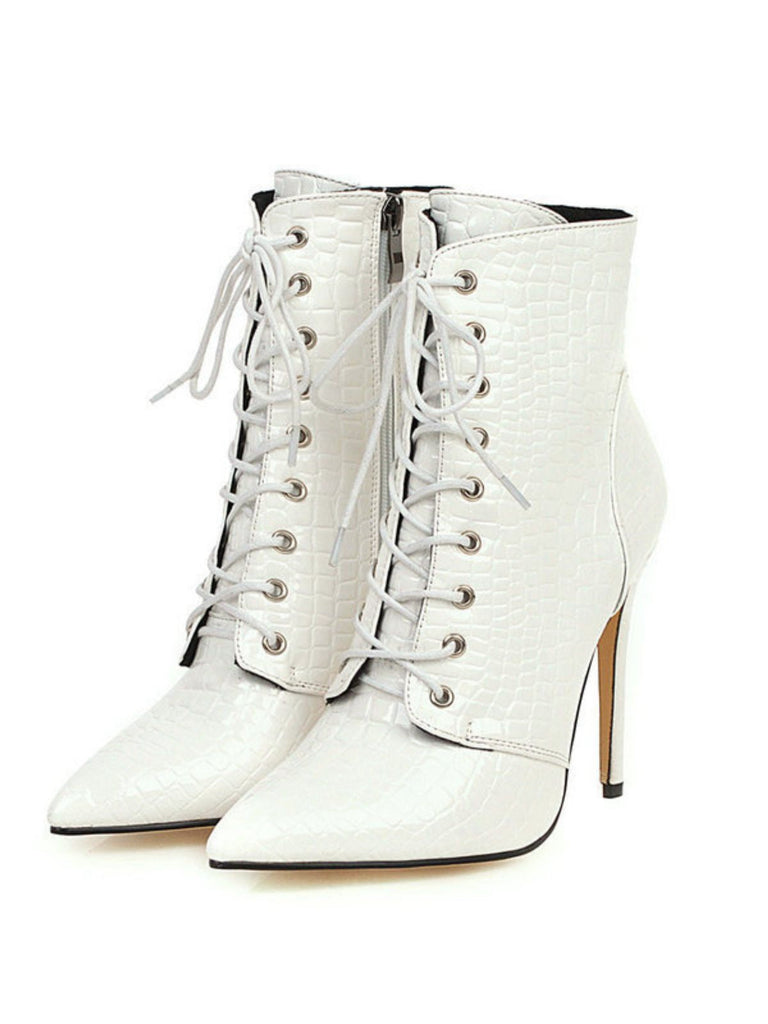 Bottes mi-mollet à lacets en similicuir de crocodile