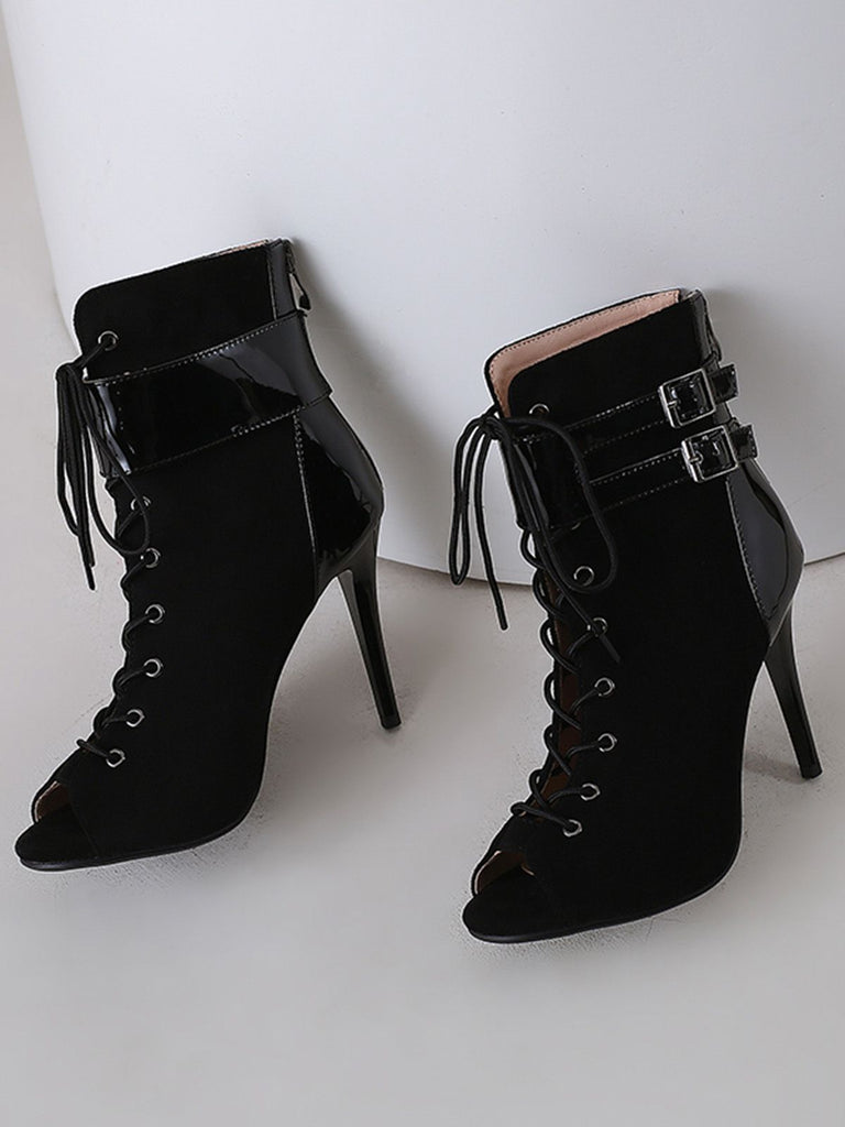 Bottes mi-mollet à bout ouvert et à cordon de serrage en métal