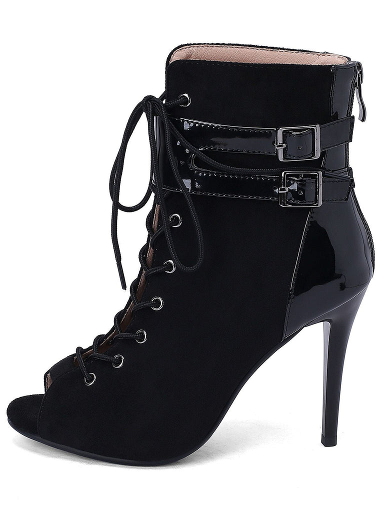 Bottes mi-mollet à bout ouvert et à cordon de serrage en métal