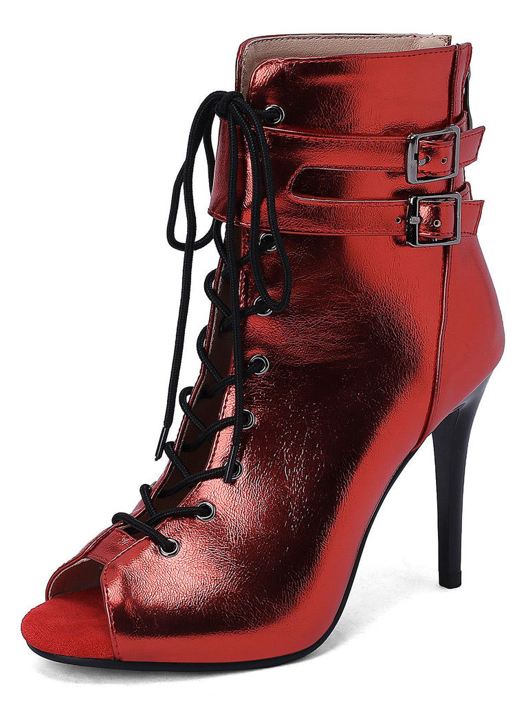 Bottes mi-mollet à bout ouvert et à cordon de serrage en métal