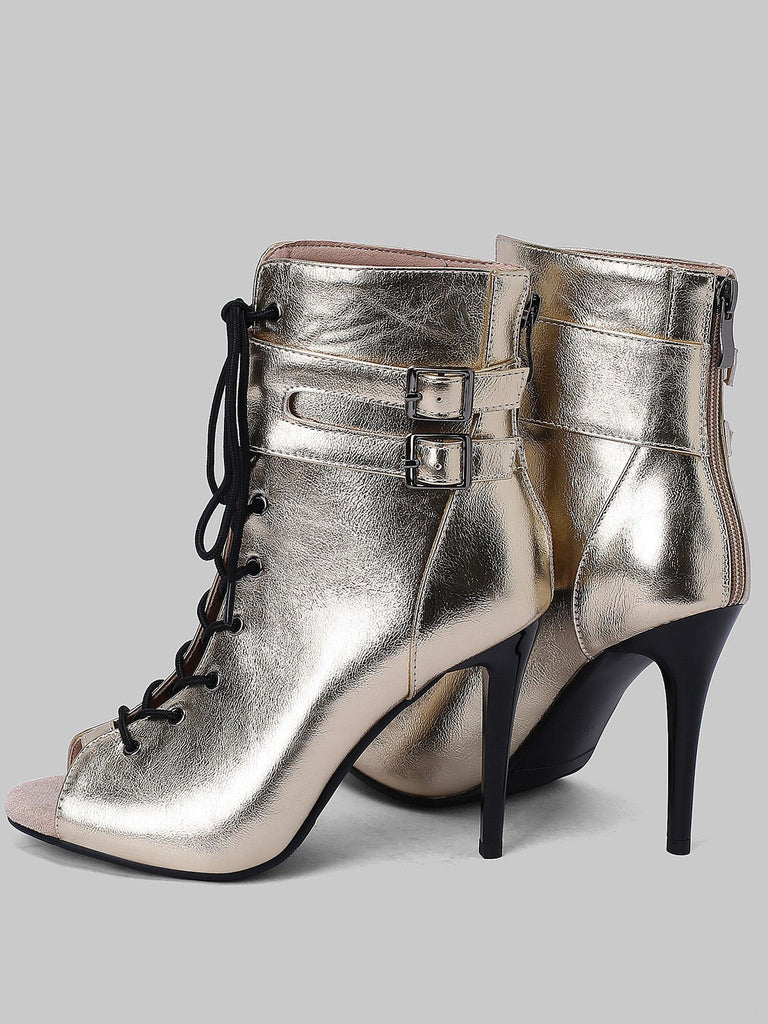 Bottes mi-mollet à bout ouvert et à cordon de serrage en métal