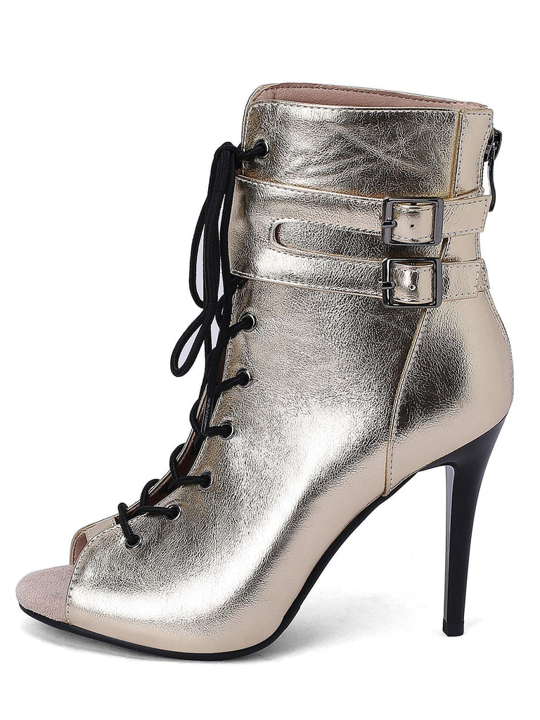 Bottes mi-mollet à bout ouvert et à cordon de serrage en métal