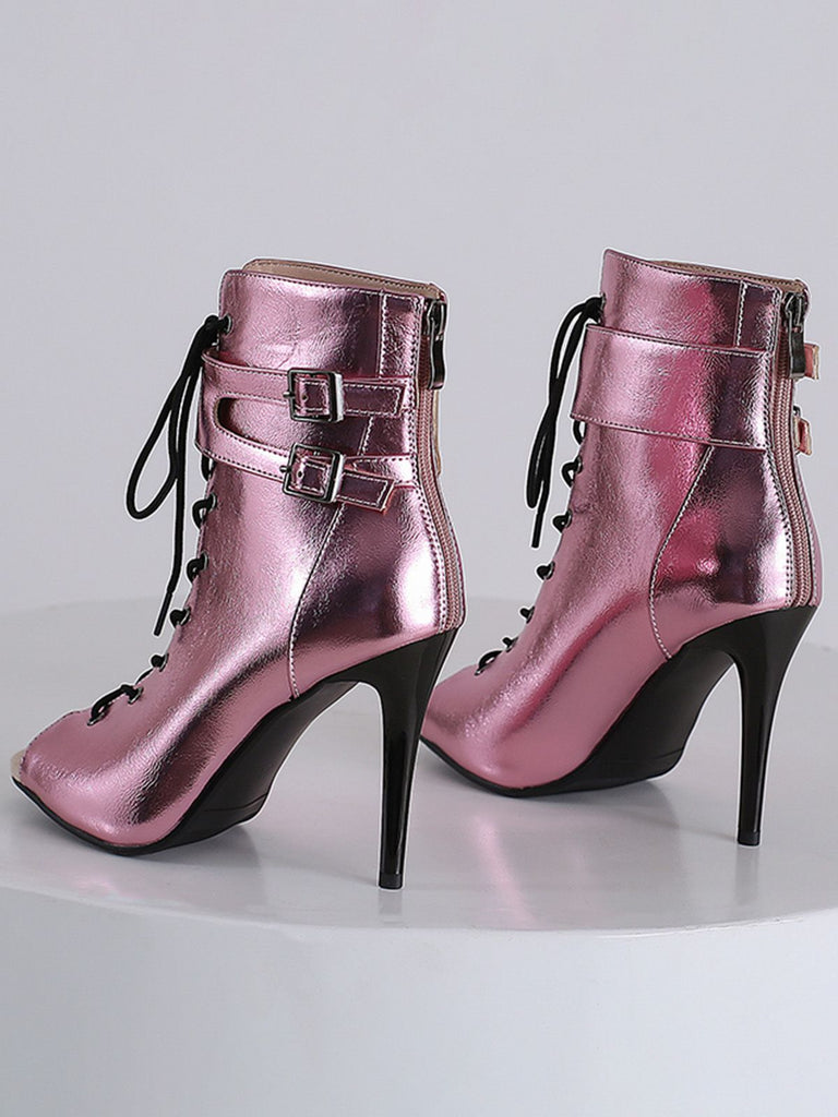 Bottes mi-mollet à bout ouvert et à cordon de serrage en métal