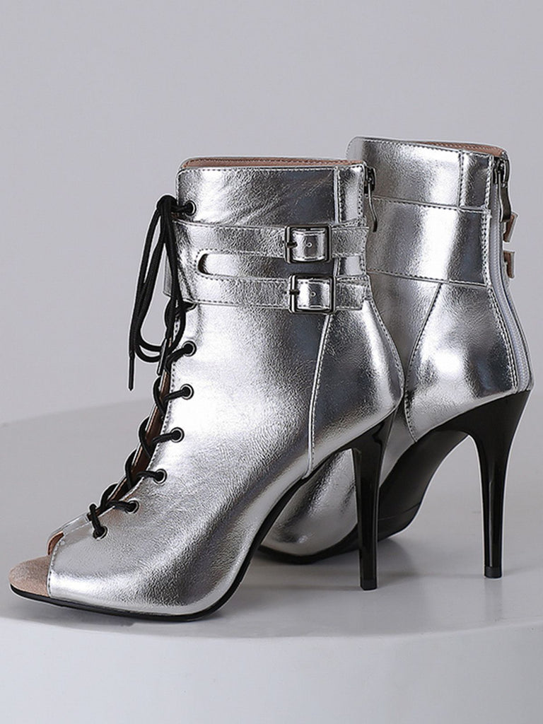 Bottes mi-mollet à bout ouvert et à cordon de serrage en métal