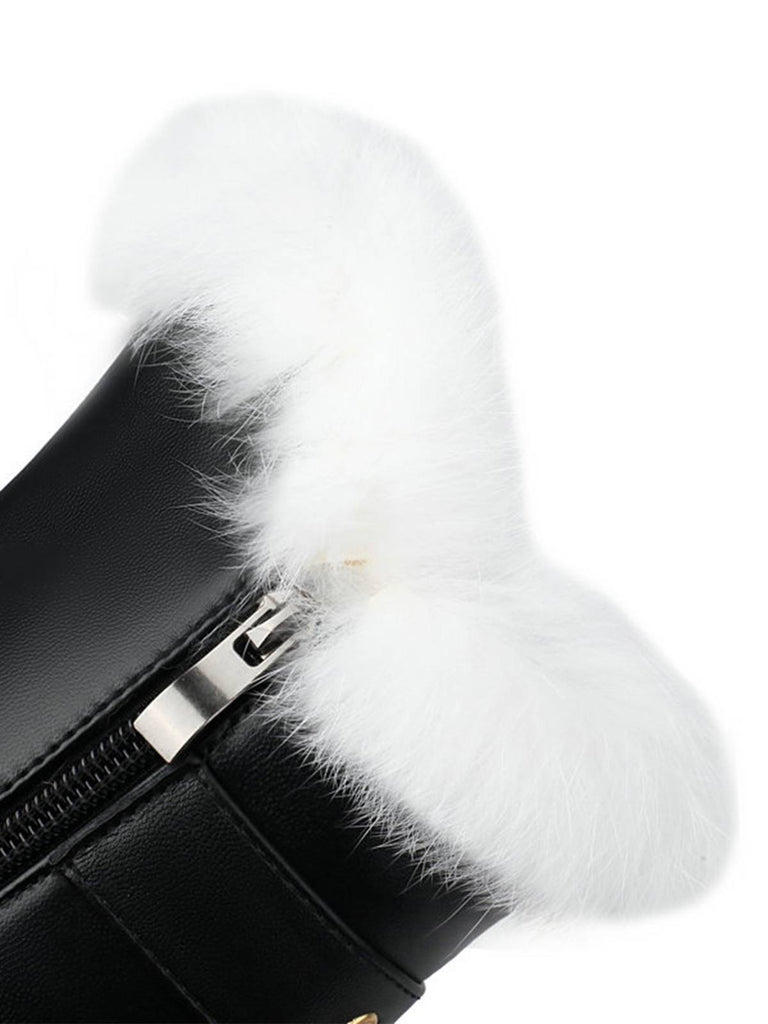 Bottes à talons hauts vintage en fausse fourrure avec boucle