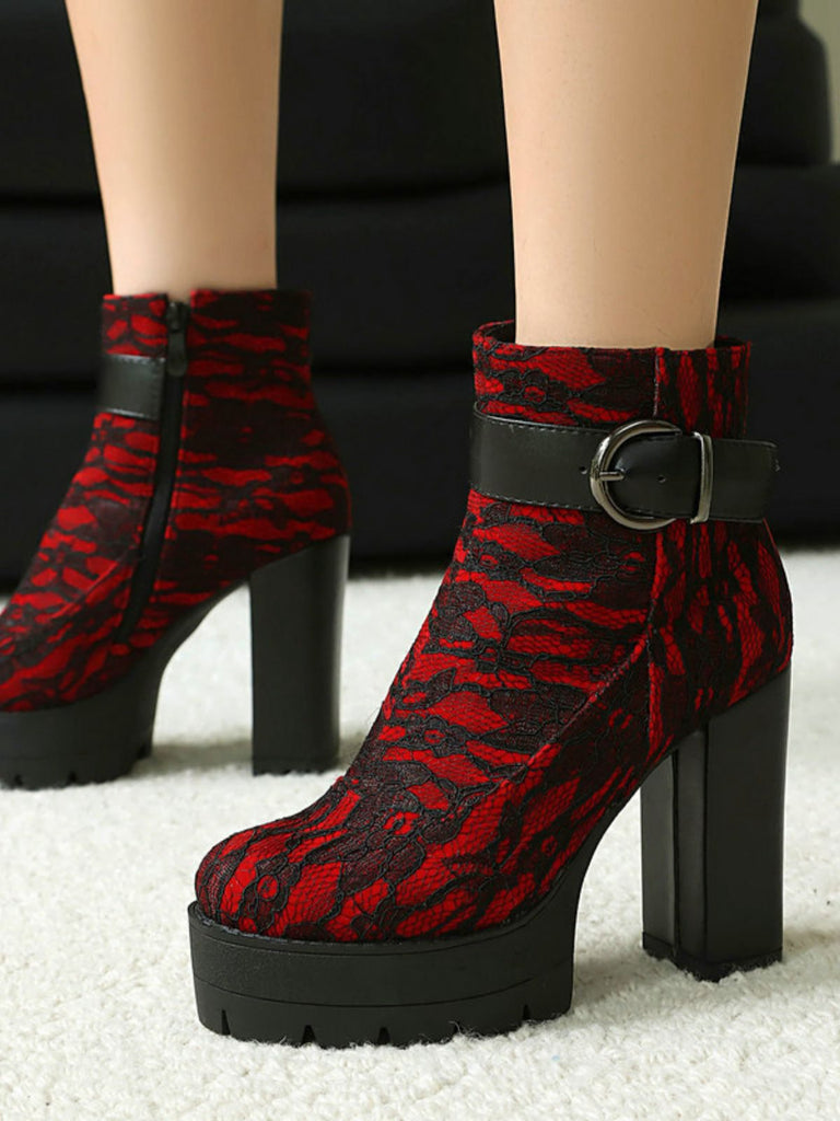 Bottines à plateforme et talons épais en dentelle vintage