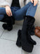 Bottes à talons hauts et bout rond en fausse fourrure vintage