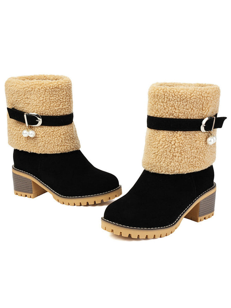 Bottes mi-mollet en polaire velours perle vintage