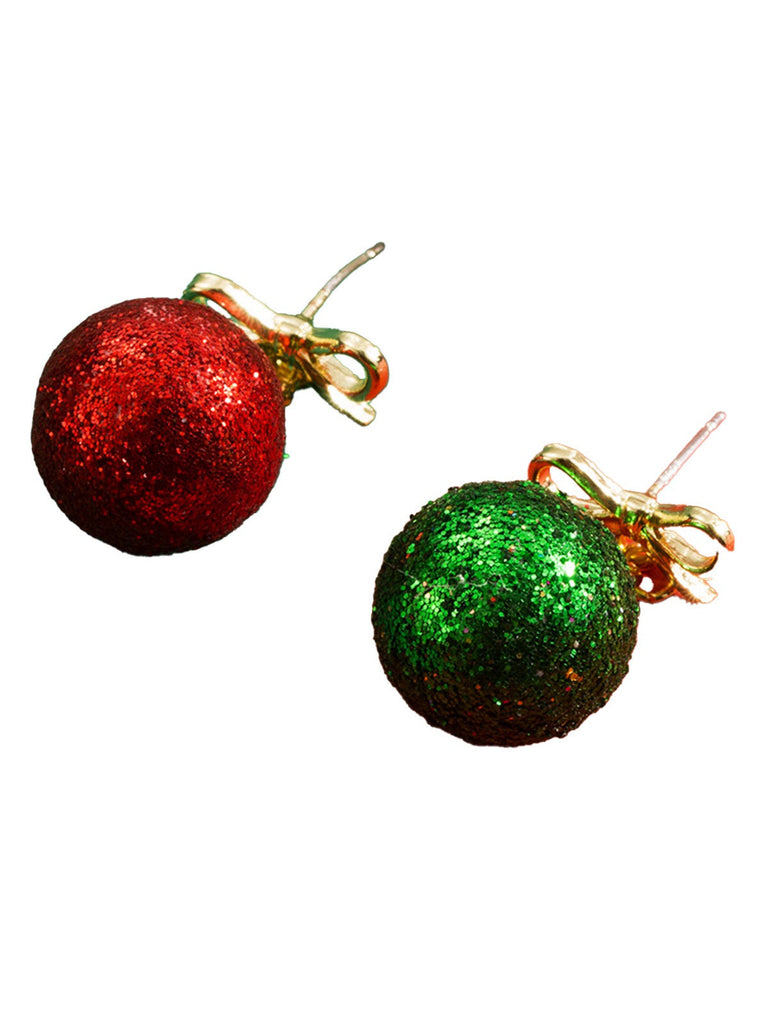 Boucles d'oreilles à tige en paillettes avec nœud en forme de boule de Noël