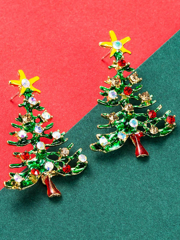 Boucles d'oreilles en strass en forme de sapin de Noël