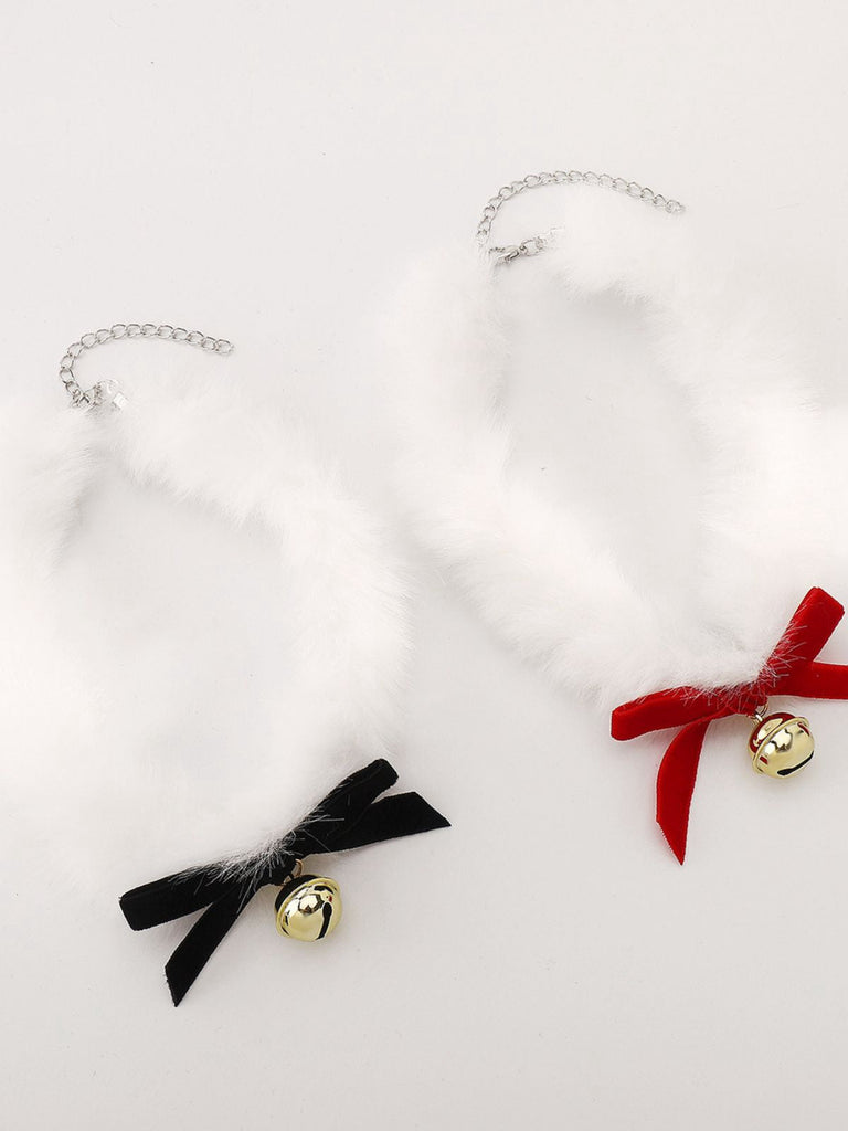 Collier ras-du-cou en peluche avec nœud papillon et clochette de Noël