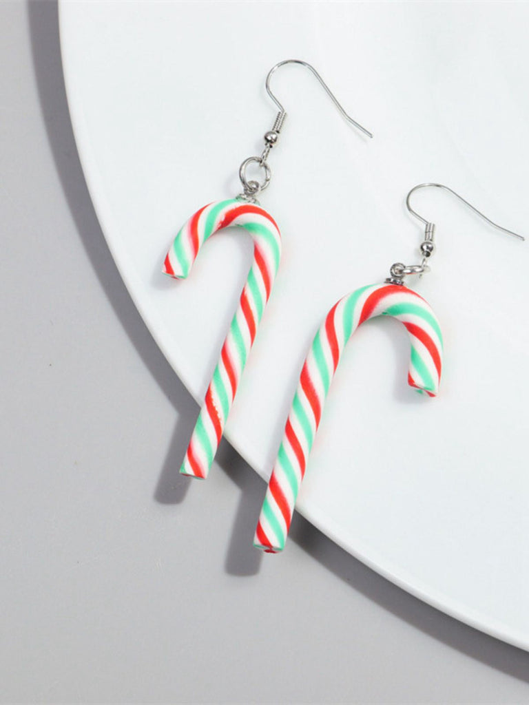 Boucles d'oreilles de Noël couleur bonbon en forme de canne arc-en-ciel