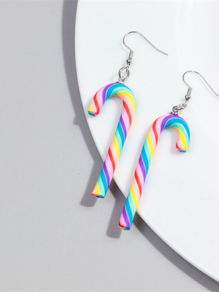 Boucles d'oreilles de Noël couleur bonbon en forme de canne arc-en-ciel