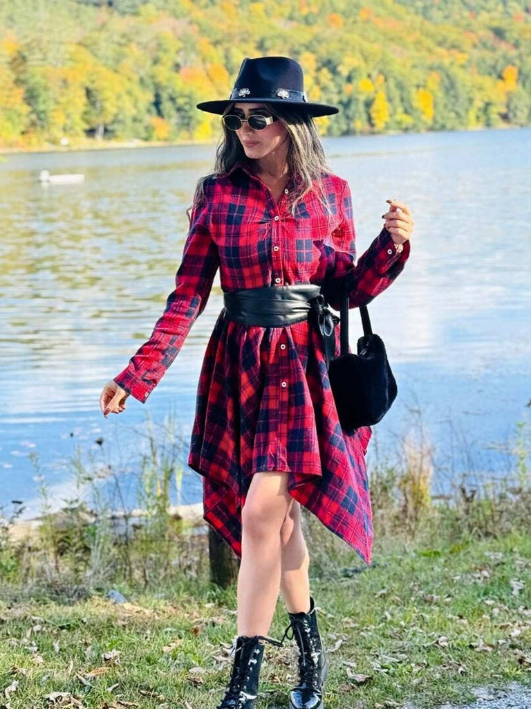 Robe Swing Vintage Année 50 Boutonnée à Carreaux Avec Ceinture Chic