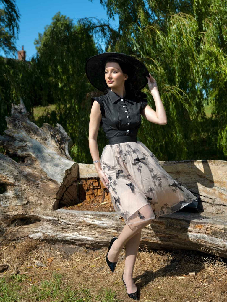 Robe vintage patchwork papillon noire des années 1950 Cocktail Chic