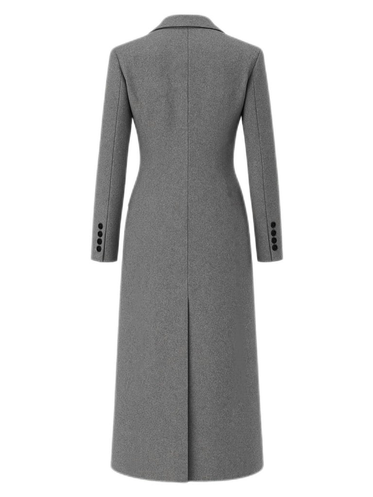 Manteau longue rouge vin à boutons col revers unis des années 1930