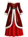 Robe de Noël rouge en velours et fausse fourrure des années 1930