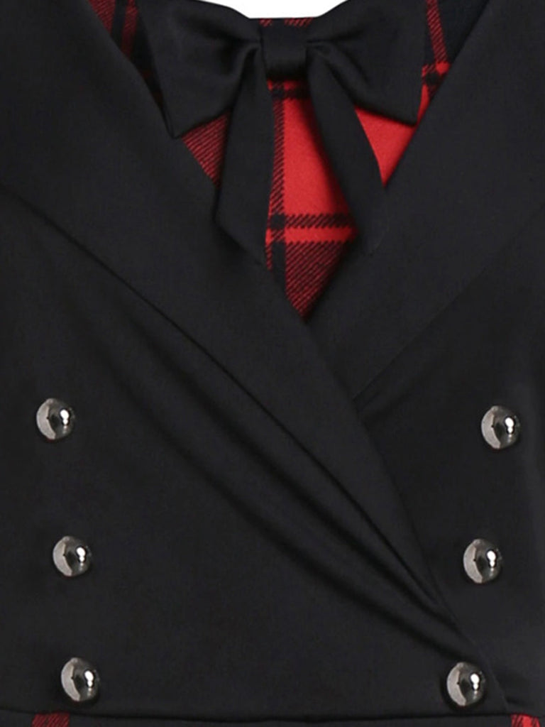 Robe plissée patchwork à carreaux des années 1950