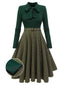 Robe en tricot à carreaux vert foncé des années 1950 Cocktail Chic
