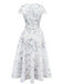 Robe en jacquard froissé à fleurs avec ceinture large lacets des années 1940