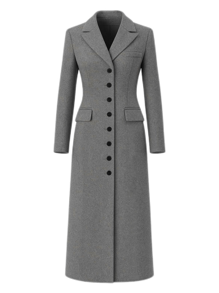 Manteau longue rouge vin à boutons col revers unis des années 1930