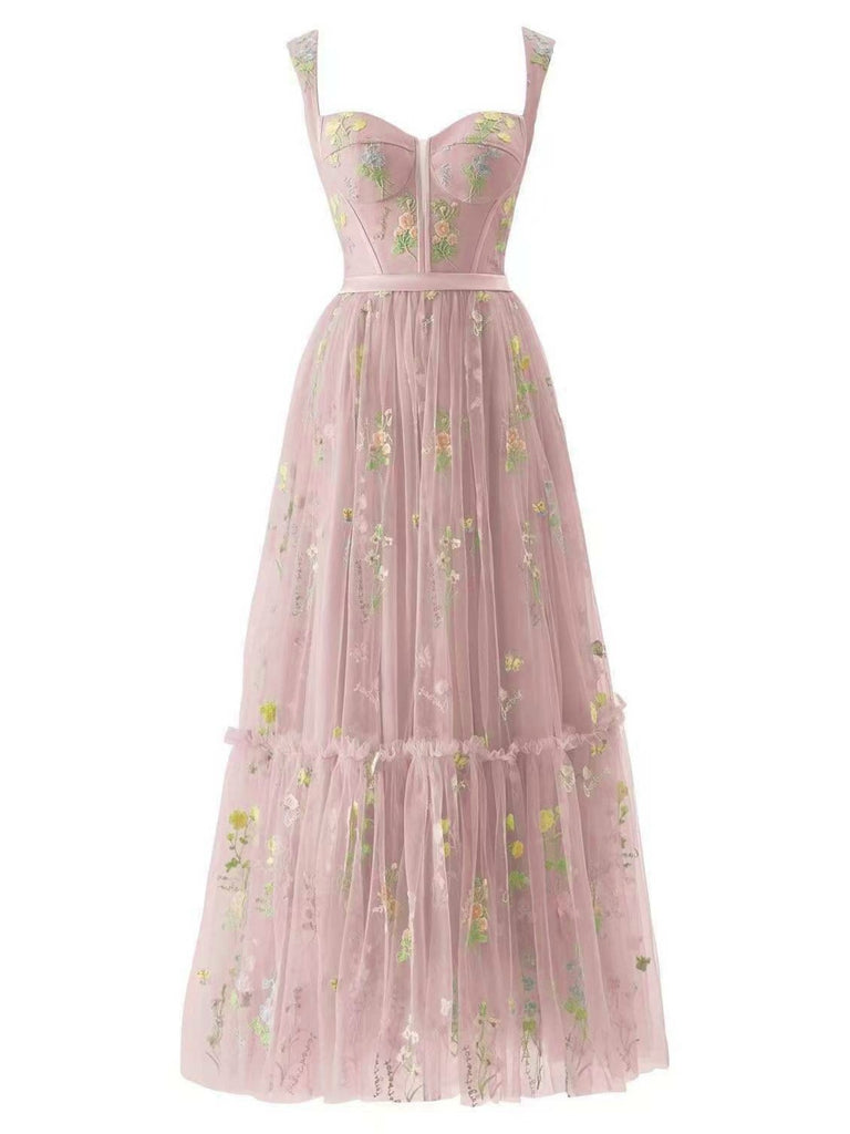 Robe en maille florale à lacets et baleines des années 1930