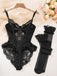 Nuisette noire en satin dentelle armatures bas assortis années 1980