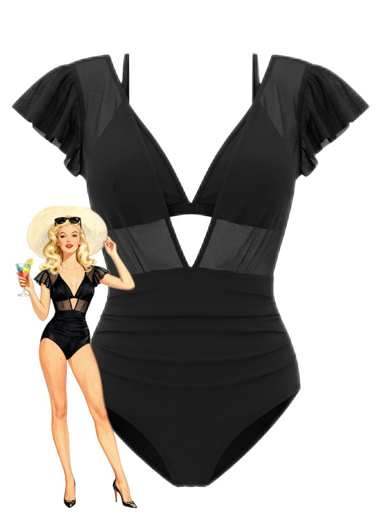 Ensemble bikini et paréo en maille unie années 1960
