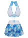 Bikini marron imprimé floral volanté années 1960