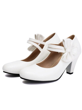 Chaussures à talons hauts en cuir massif à brides et nœuds vintage