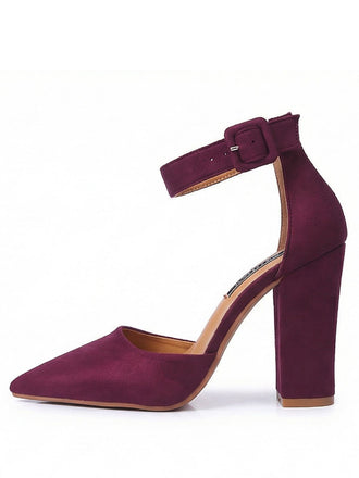 Escarpins talons hauts en daim avec bride la cheville et bout pointu