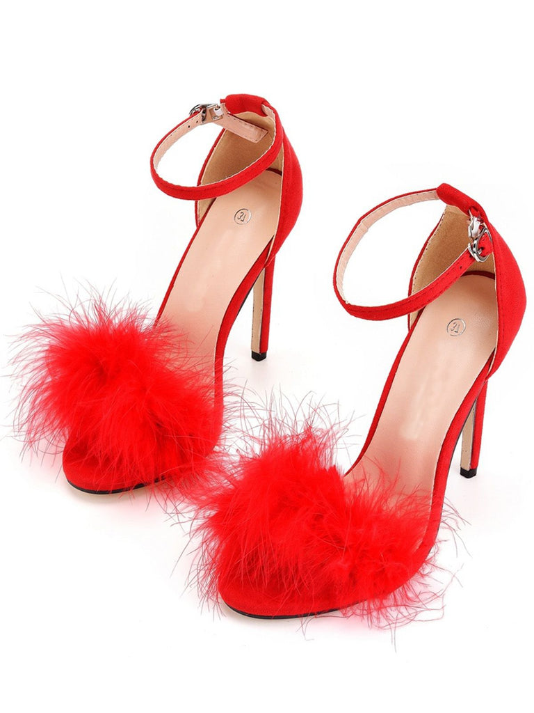 Escarpins à bride en daim et plumes