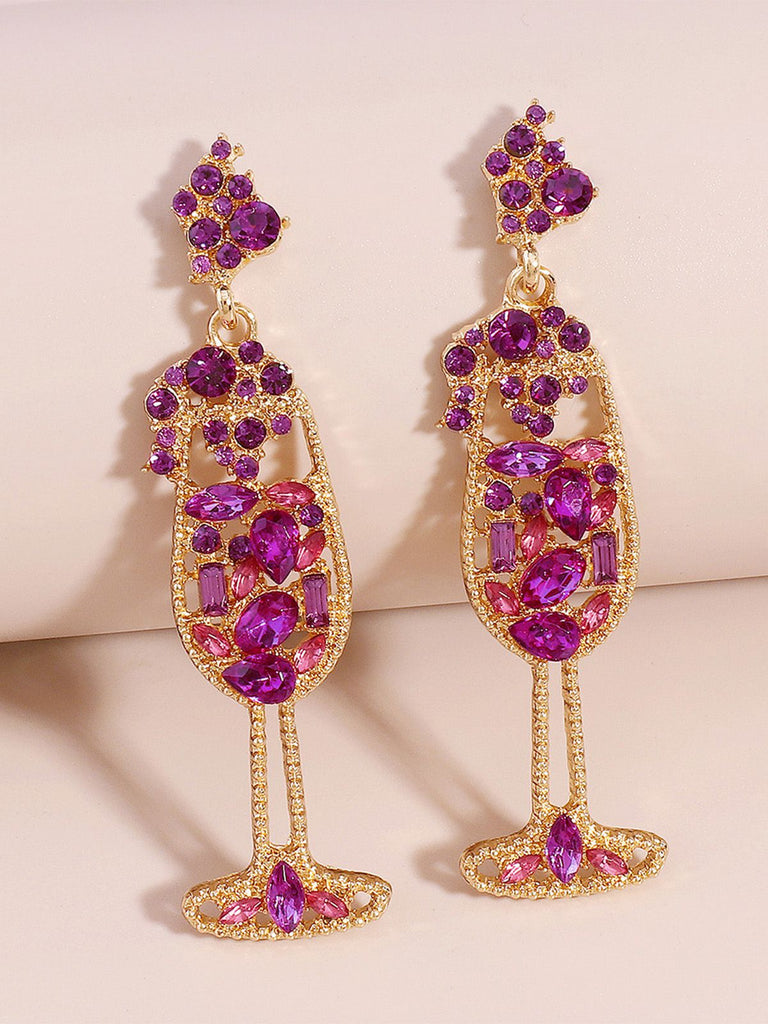 Boucles d'oreilles en forme de verre à champagne perles et pierres précieuses