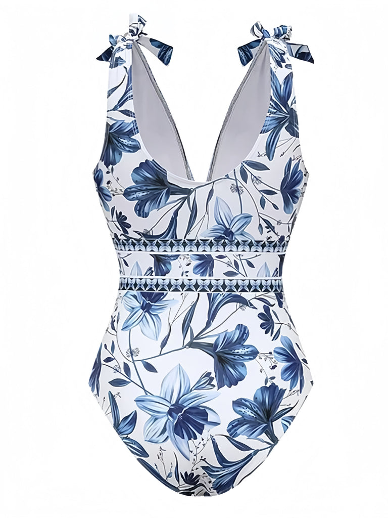 2PCS Maillot de bain vert à fleurs et cache-maillot années 1940