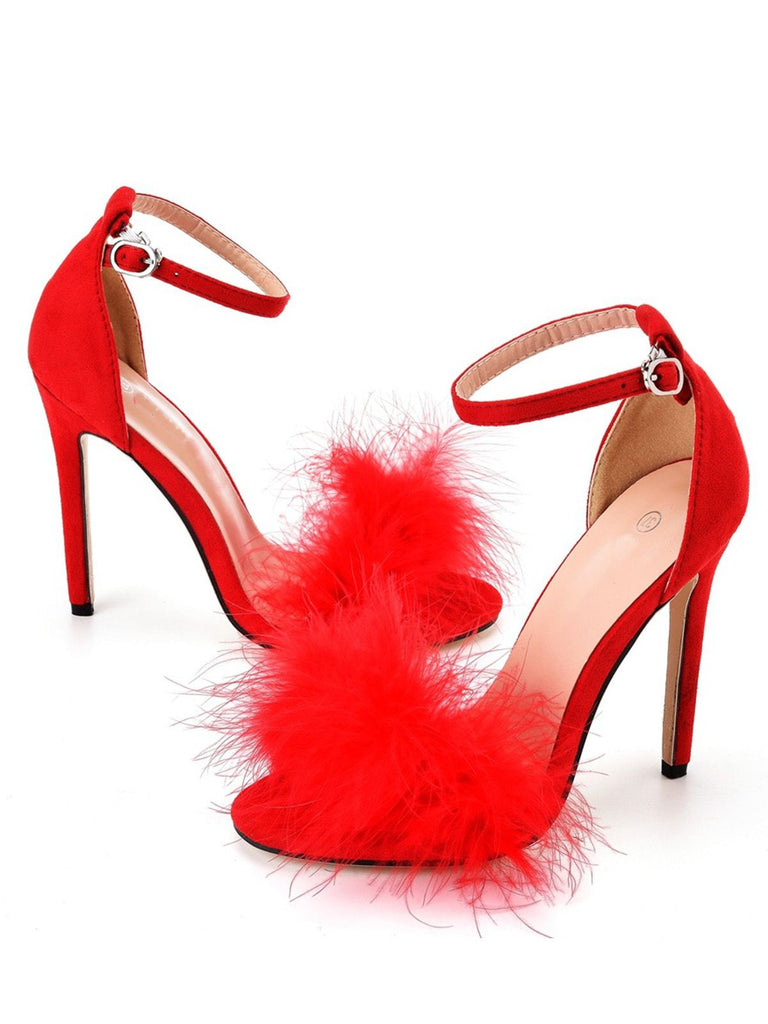 Escarpins à bride en daim et plumes