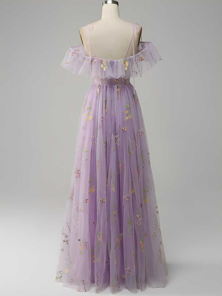[Prévente] Robe fendue en tulle Lac Verte brodé de fleurs années 1970