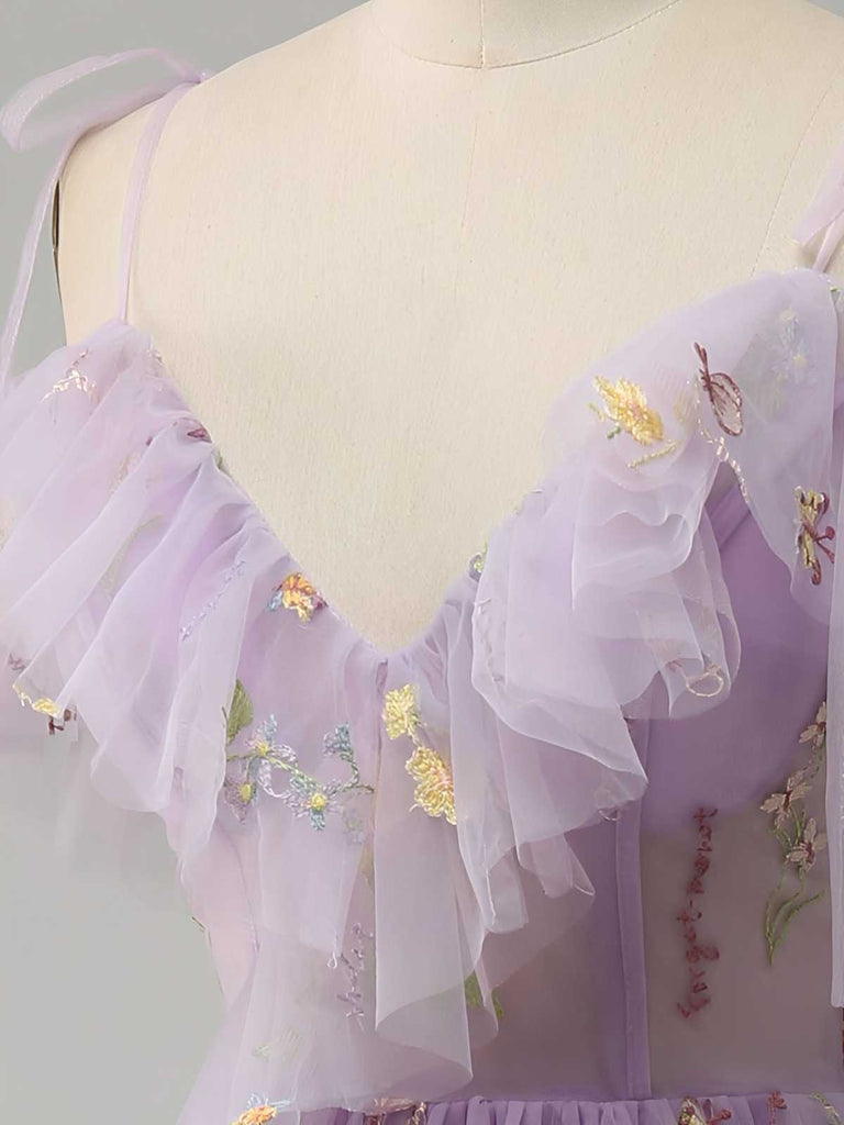 [Prévente] Robe fendue en tulle Lac Verte brodé de fleurs années 1970