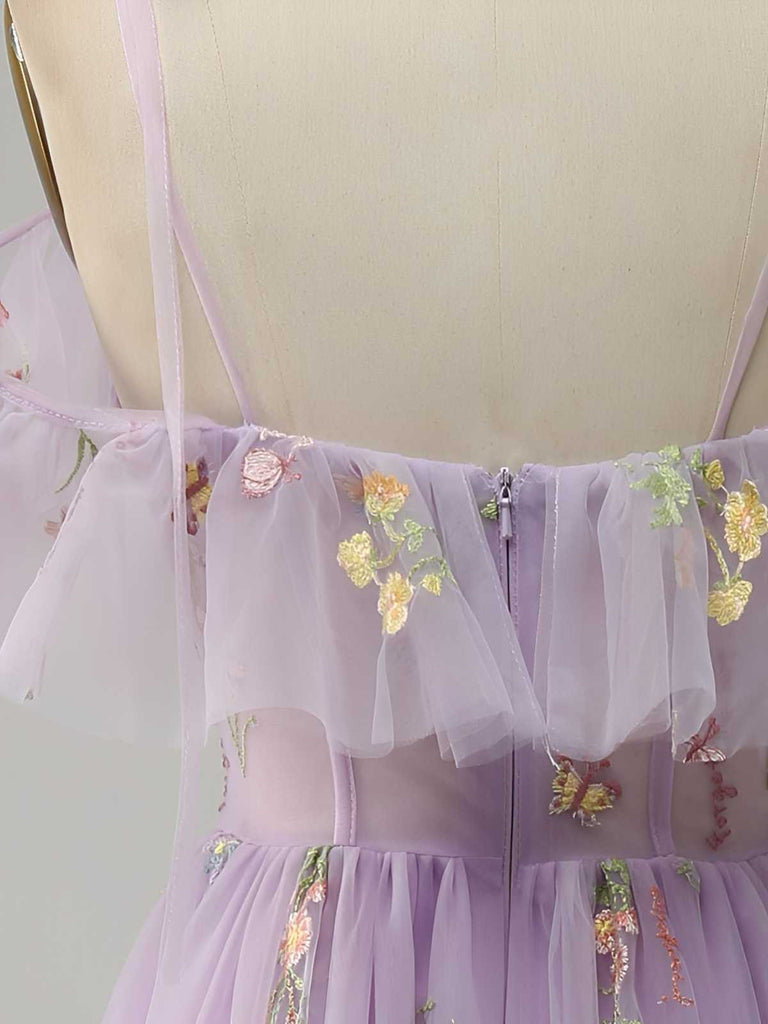 [Prévente] Robe fendue en tulle Lac Verte brodé de fleurs années 1970