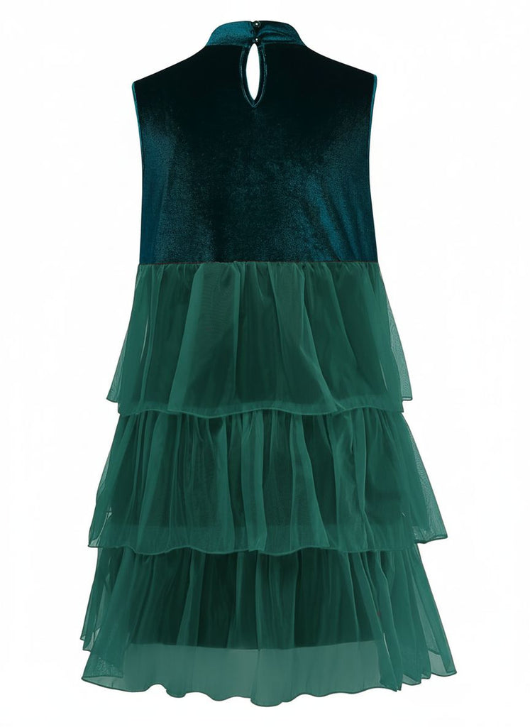 Robe de sapin de Noël en velours et maille patchwork avec nœud des années 1960