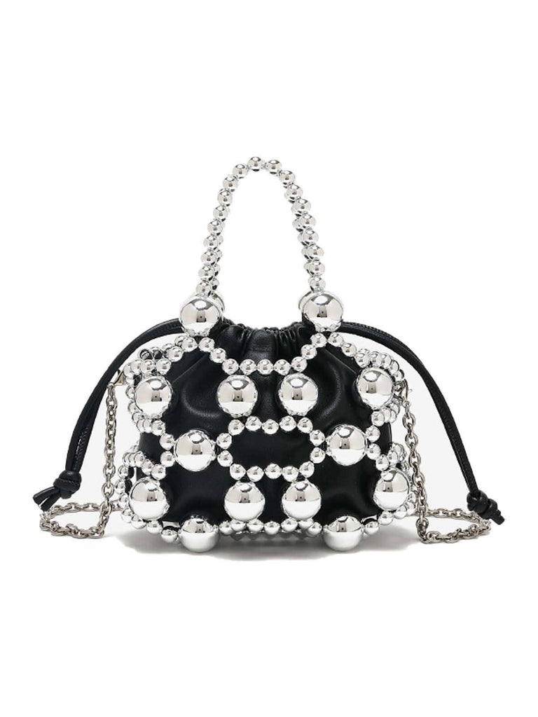 Mini sac seau à cordon de serrage et perles métalliques