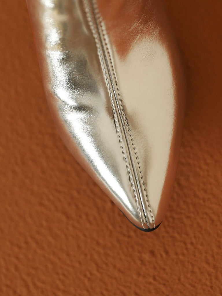 Bottes cuissardes métallisées à talons carrés