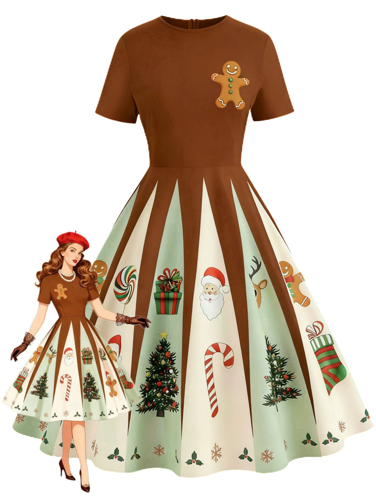 [Pré-vente] Robe trapèze marron style pain d'épices de Noël des années 1950