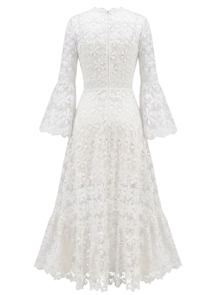 Robe Longue Évasée en Dentelle Dos Nu Unie années '30 2